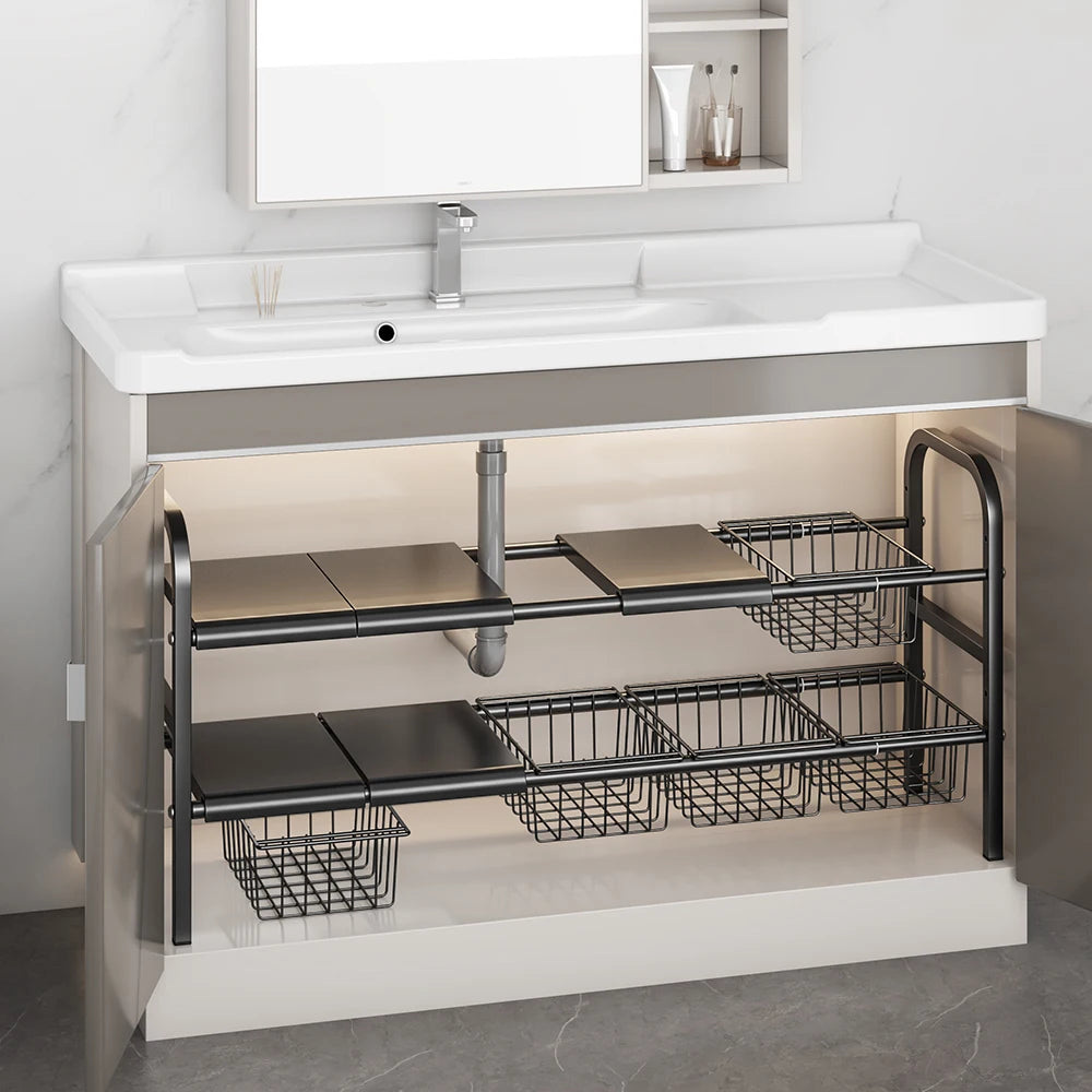 K30 Multi-purpose Kitchen Bathroom Under Sink Storage Rack with Removable Basket