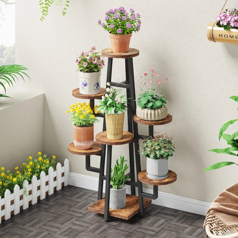 C110 Indoor Plant Stand, Wooden Corner Flower Pot Stand Flower Rack Elevated Flower Pot Storage Rack