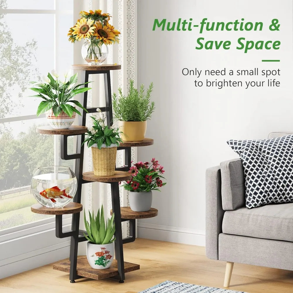 C110 Indoor Plant Stand, Wooden Corner Flower Pot Stand Flower Rack Elevated Flower Pot Storage Rack