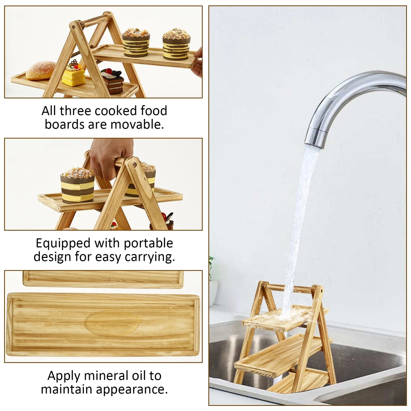 A65 Three-layer wooden display stand party table food storage tray