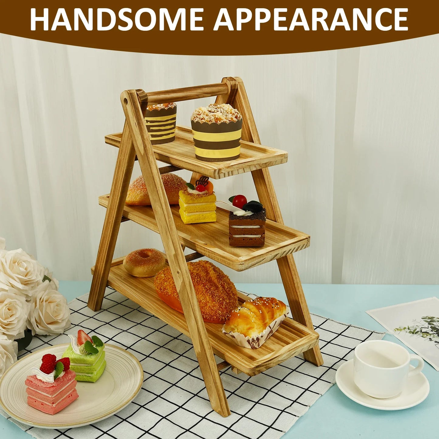 A65 Three-layer wooden display stand party table food storage tray